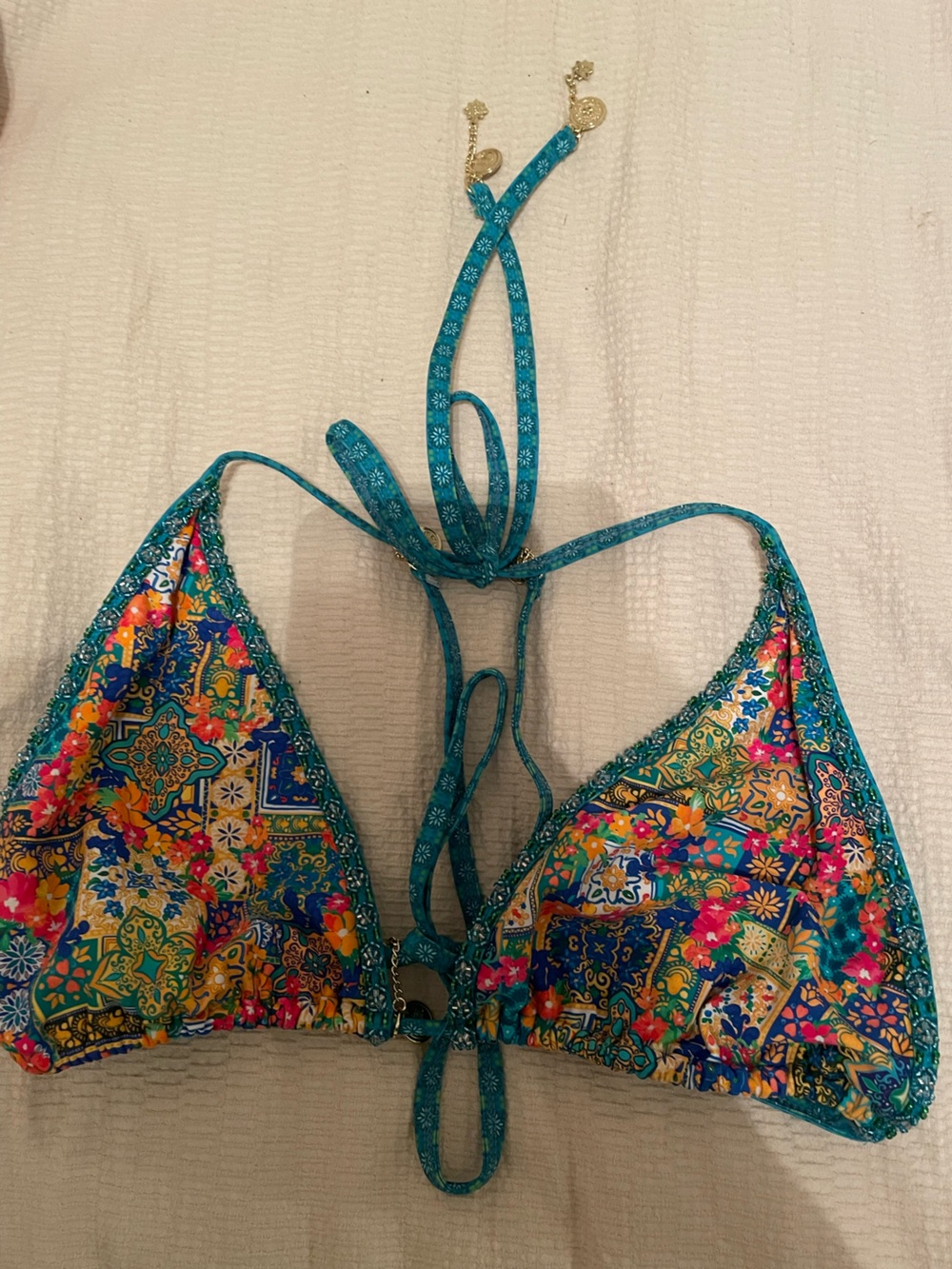 Women’s Teal Multicolor Printed Bikini Top